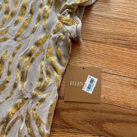 NWT Ellen Tracy Tan and Gold Short Sleeve Dress Size Extra Large - Picture 4 of 9